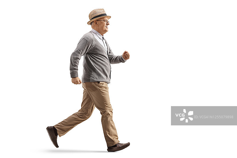 老年绅士快速奔跑图片素材