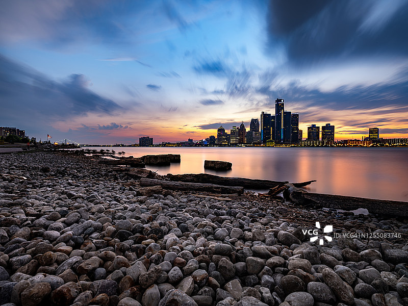 密歇根州底特律 - 黄昏全景图片素材