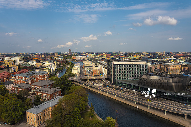 瑞典斯德哥尔摩中央车站区域的航拍景观图片素材