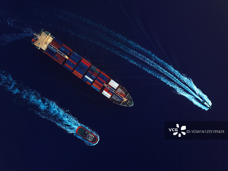 日出时分的货运航拍俯视图，进出口活动图片素材