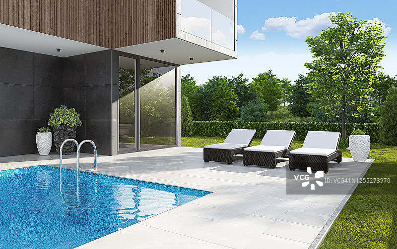 带泳池的豪华乡村别墅图片素材