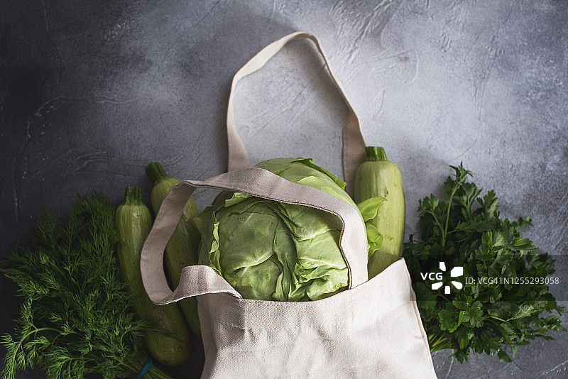 装满蔬菜和水果的棉布购物袋图片素材