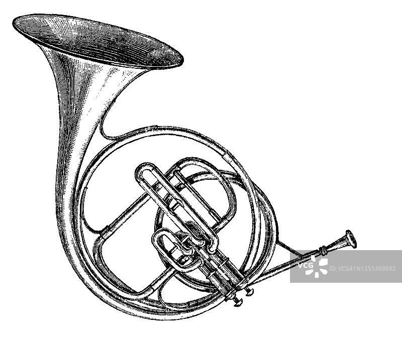阀式号角乐器古董雕刻插图图片素材