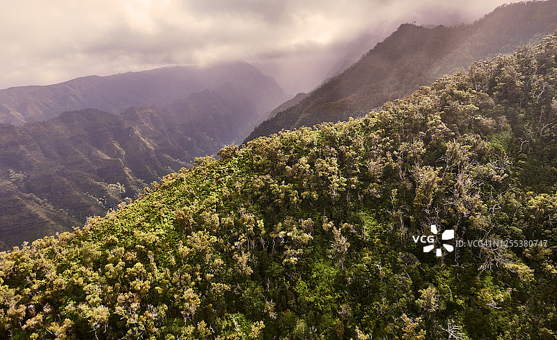 美国夏威夷纳帕利森林山脉航拍图片素材
