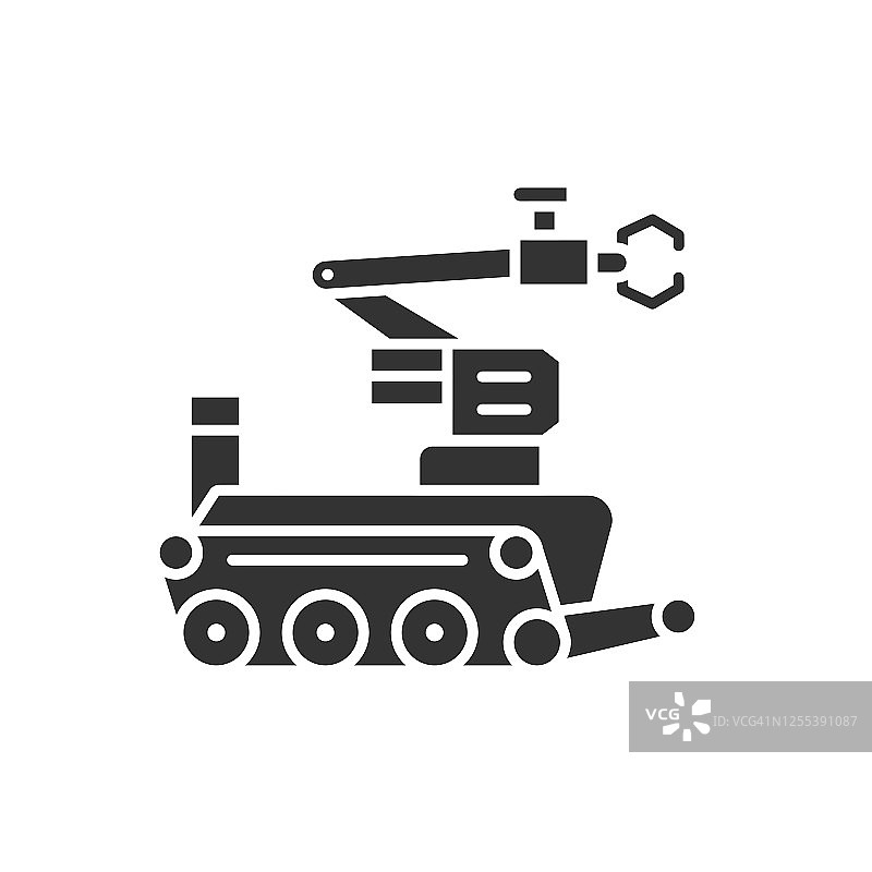 军用机器人黑色图标：用于炸弹处理或爆炸物处理，技术创新，网页或App设计元素图片素材