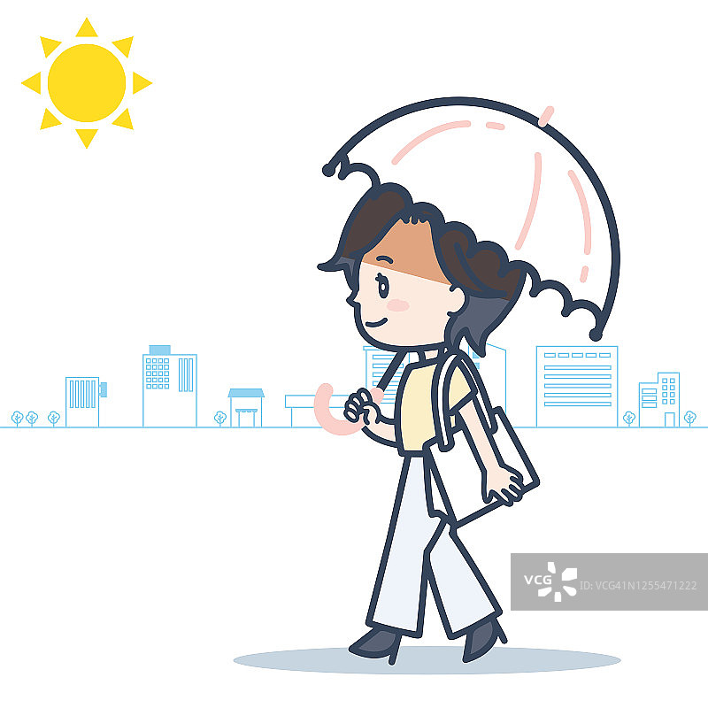 阳伞下的女士矢量插画图片素材
