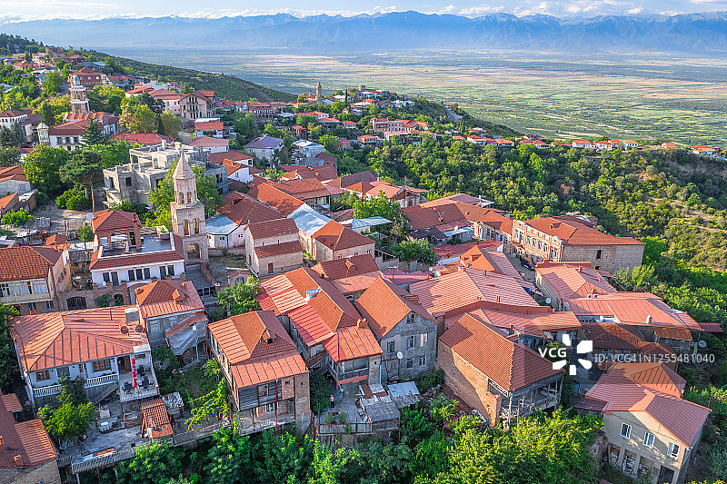 西格纳吉小镇航拍，格鲁吉亚卡赫季地区图片素材