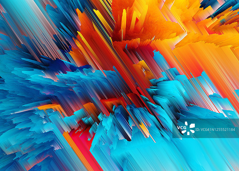 抽象橙蓝毛刺扭曲波浪背景图片素材