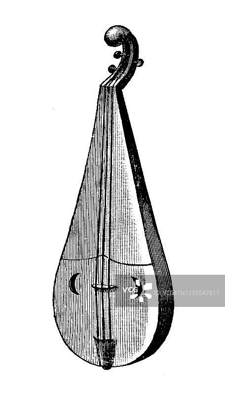 里拉琴、克里特里拉琴、吉格舞曲、乐器的古老雕刻插图图片素材