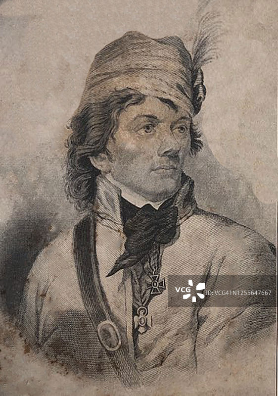 塔德乌什·科斯丘什科古董插画图片素材