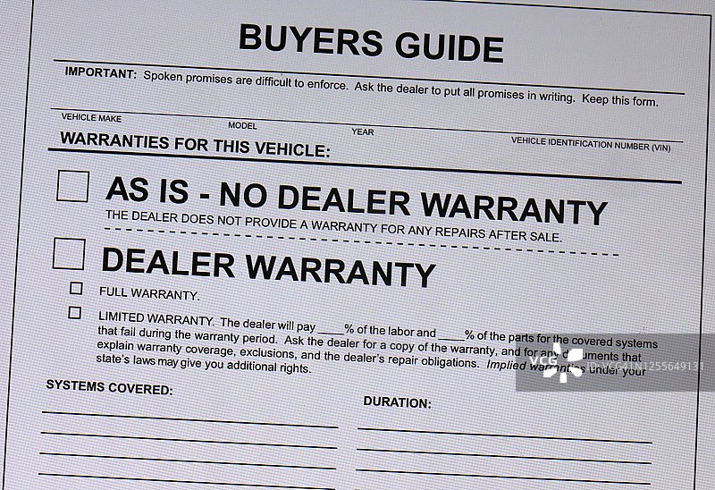 联邦贸易委员会提供的二手车购买保修图片素材