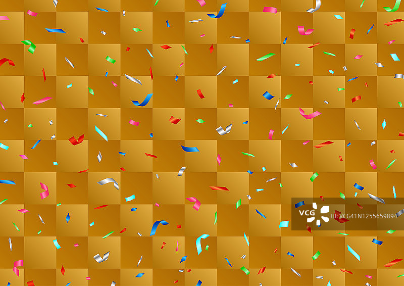 金色背景上的彩色纸屑图片素材