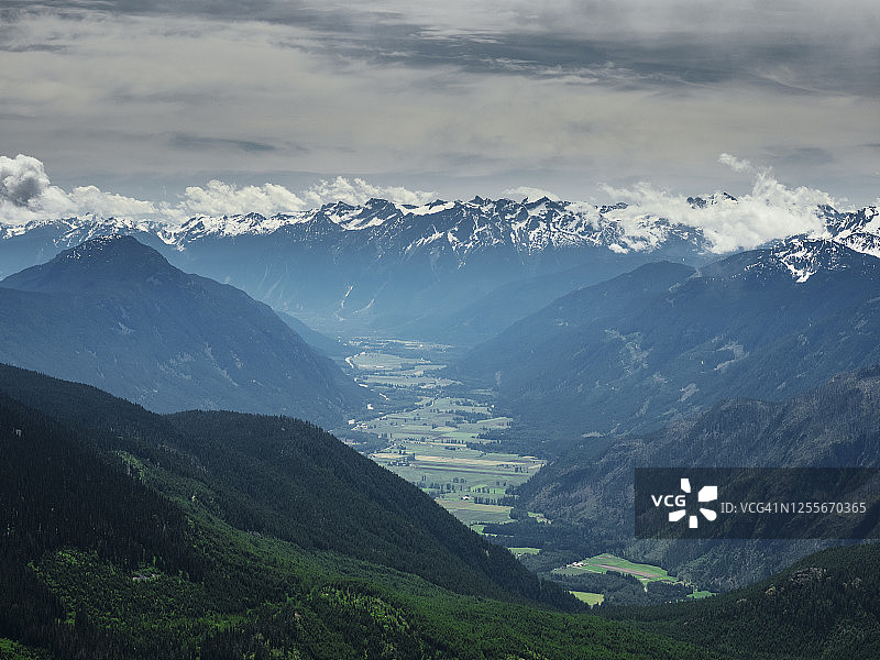 利卢埃特河谷和彭伯顿草甸的航拍俯视图图片素材