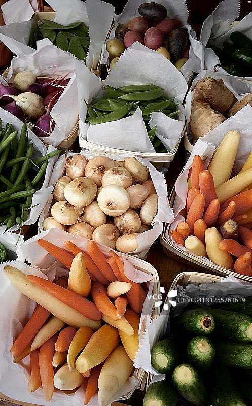 厨师：市场上的新鲜蔬菜篮图片素材