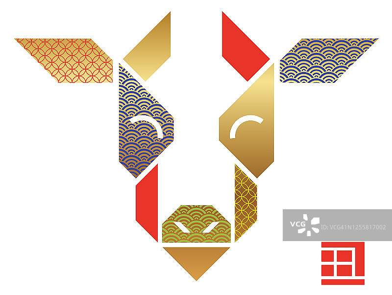 日本传统图案装饰的牛年标志和印章图片素材