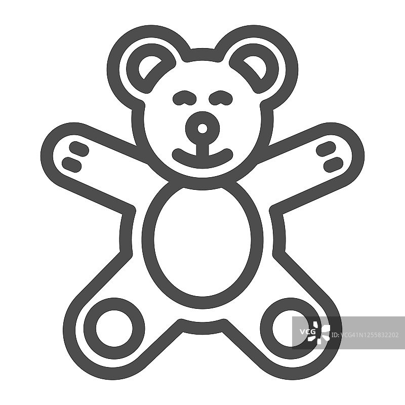 泰迪熊线条图标，儿童玩具概念，白色背景上的毛绒玩具标志，用于移动概念和网页设计的轮廓风格的小泰迪熊图标。矢量图形图片素材