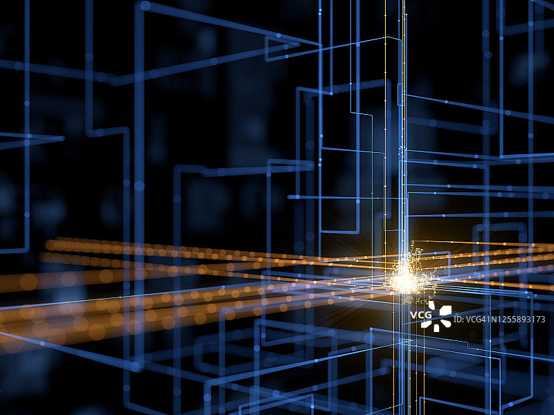 向外扩散的蓝色粒子线条图片素材