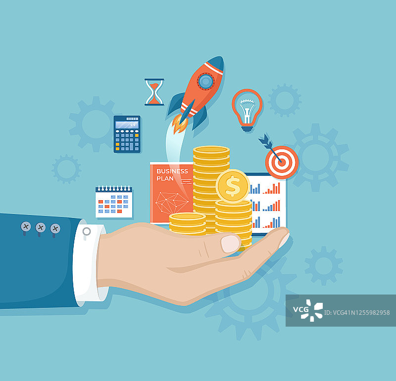 商业项目启动、财务规划、理念、战略、管理矢量插画图片素材