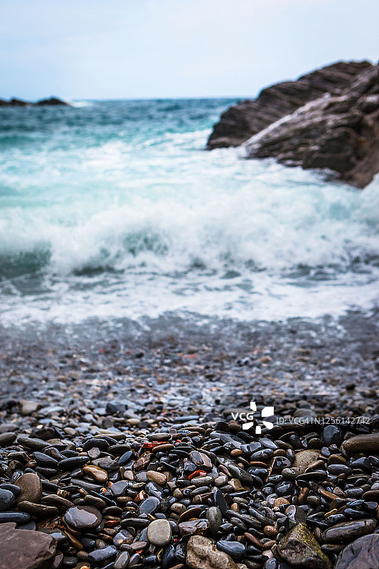 利古里亚海的砾石滩，五渔村，利古里亚，意大利图片素材