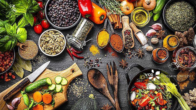 烹饪和调味食材背景，顶视图图片素材