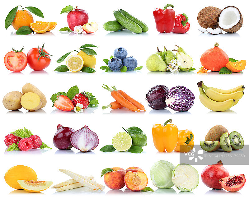 水果蔬菜组合：苹果、桃子、番茄、浆果图片素材