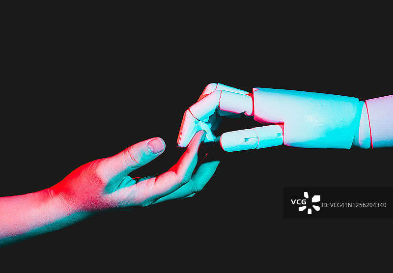 人手触摸机器人手臂图片素材