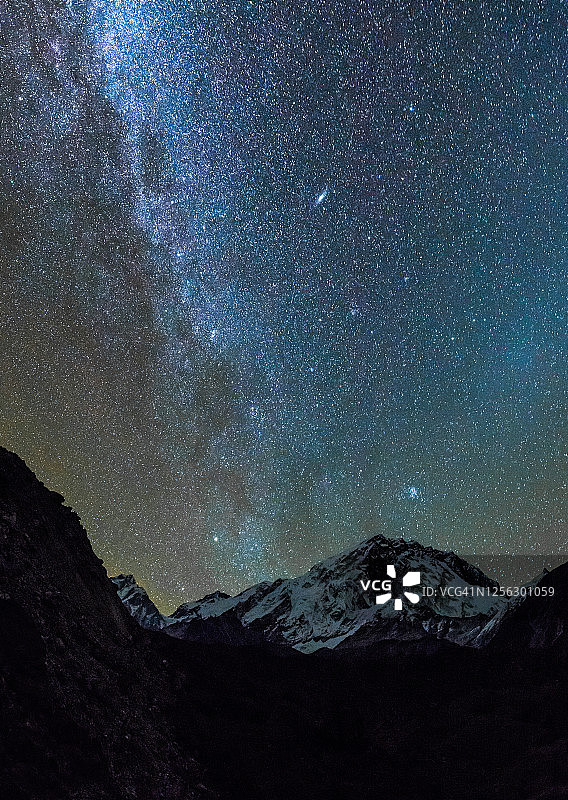 银河星空与安 Andromeda 星系，努子峰喜马拉雅山脉，尼泊尔图片素材