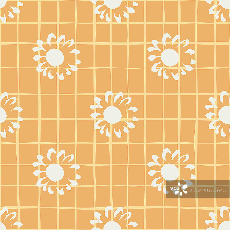 条纹背景上的手绘黄色小花无缝图案图片素材