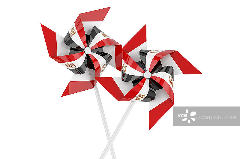 带有埃及国旗的风车，3D渲染，隔离在白色背景上图片素材