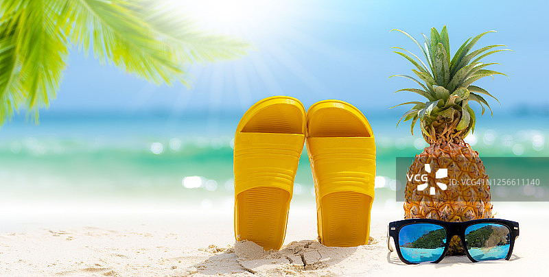 棕榈树与热带海滩，夏季旅游概念图片素材