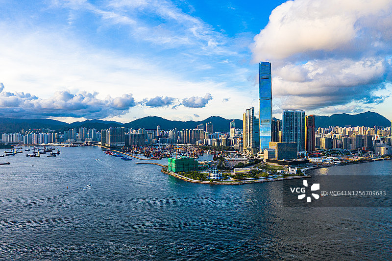香港维多利亚港无人机视角图片素材