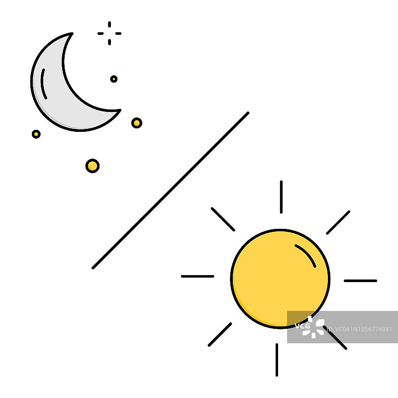 昼夜月亮图标矢量图，线条色彩风格图片素材