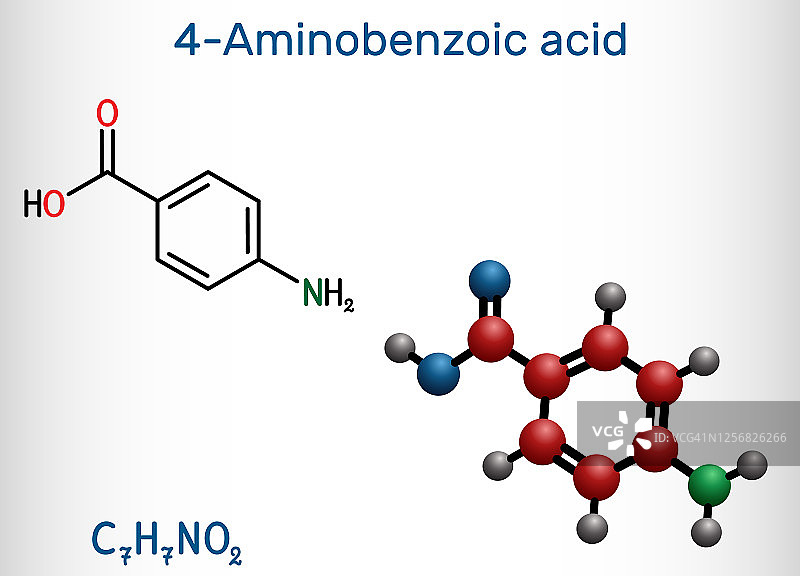 4-氨基苯甲酸分子结构模型图片素材
