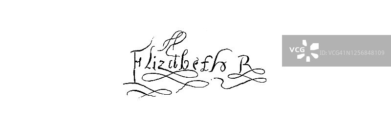 英格兰和爱尔兰女王伊丽莎白一世（1533-1603）的签名图片素材