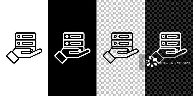 服务器、数据、网络托管图标，黑白背景矢量图图片素材