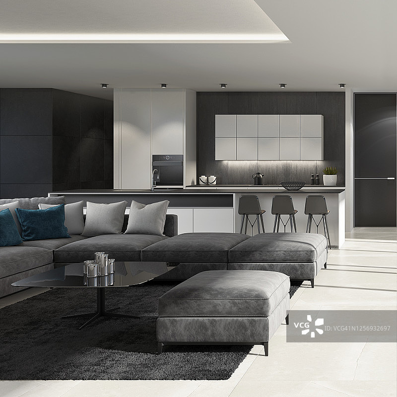 夏季日光下的奢华别墅游泳池内景图片素材