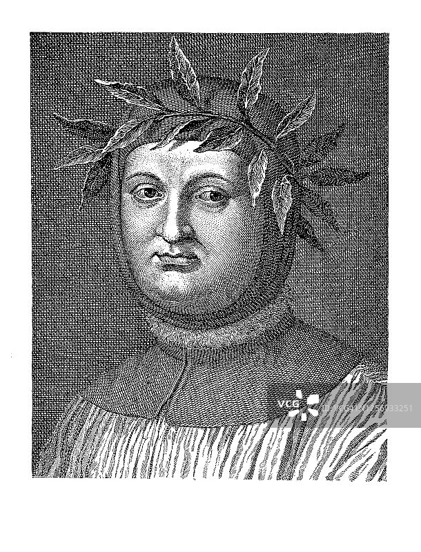 彼特拉克肖像，弗朗切斯科·彼特拉克，意大利抒情诗人，被认为是意大利文艺复兴的创始人之一图片素材