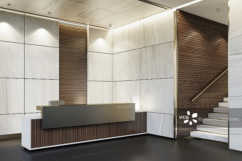 带大理石瓷砖的豪华开放式接待台内饰图片素材
