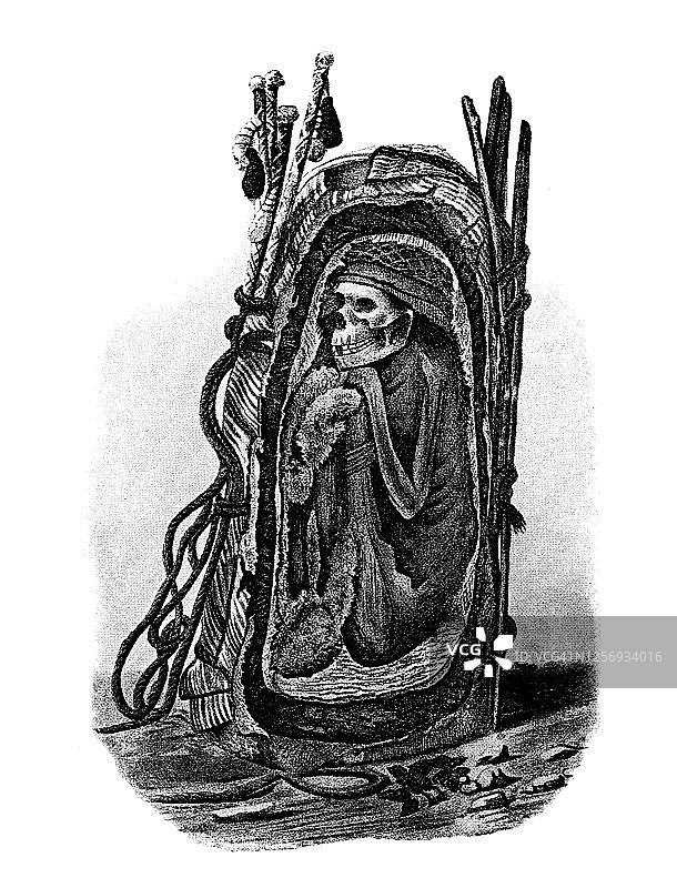 秘鲁安孔墓地的古秘鲁木乃伊古版画插图图片素材