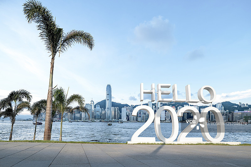 你好2020，中国香港中环城市景观图片素材