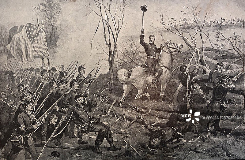 南北战争：多纳尔逊堡战役古董插画图片素材