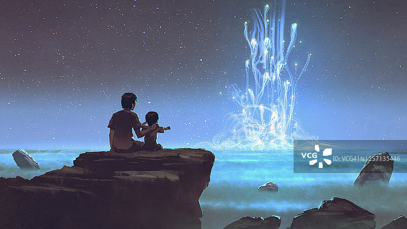 地平线上的发光星星图片素材