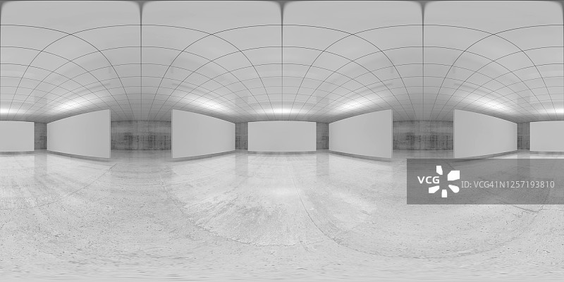 360度全景，空旷的白色大厅，3D效果图片素材