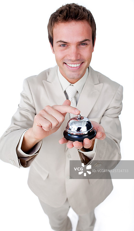微笑的商人正在使用铃铛图片素材