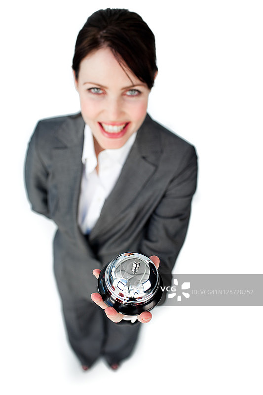 迷人的女商人展示服务铃图片素材