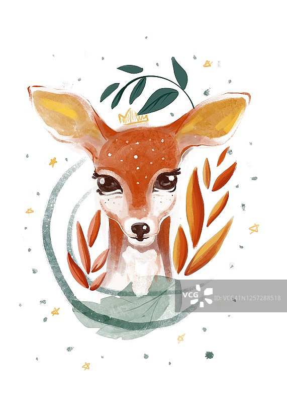 背景中带有花卉元素的可爱的狍图片素材