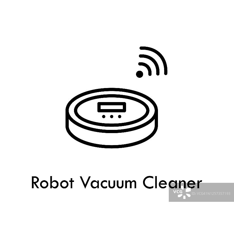 扫地机器人矢量图标。白色背景上的黑色象形图。智能家居概念的简单标志图片素材