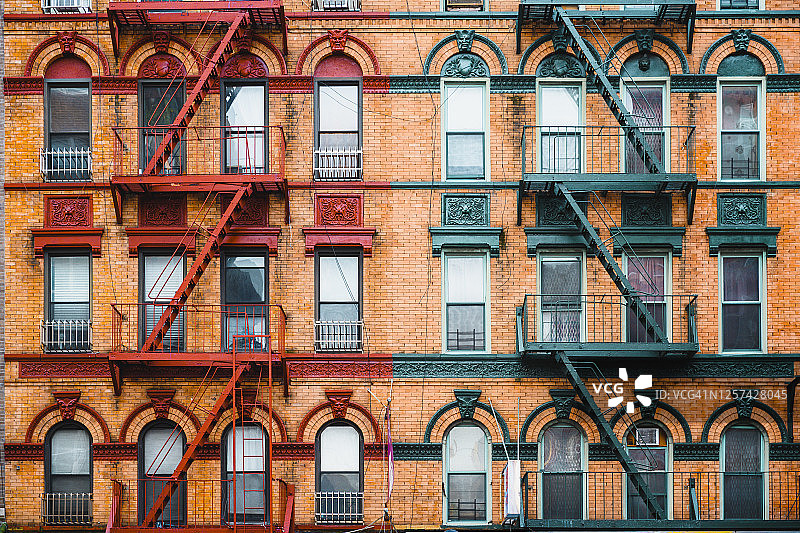 纽约典型建筑上的消防逃生楼梯图片素材