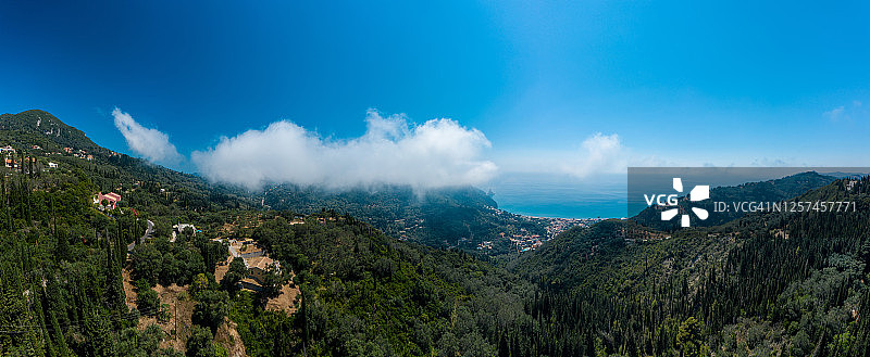 科孚岛阿gios Gordios山脉鸟瞰全景照片图片素材