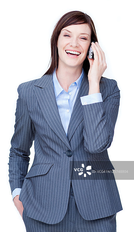 打电话的欢笑的商务女人图片素材